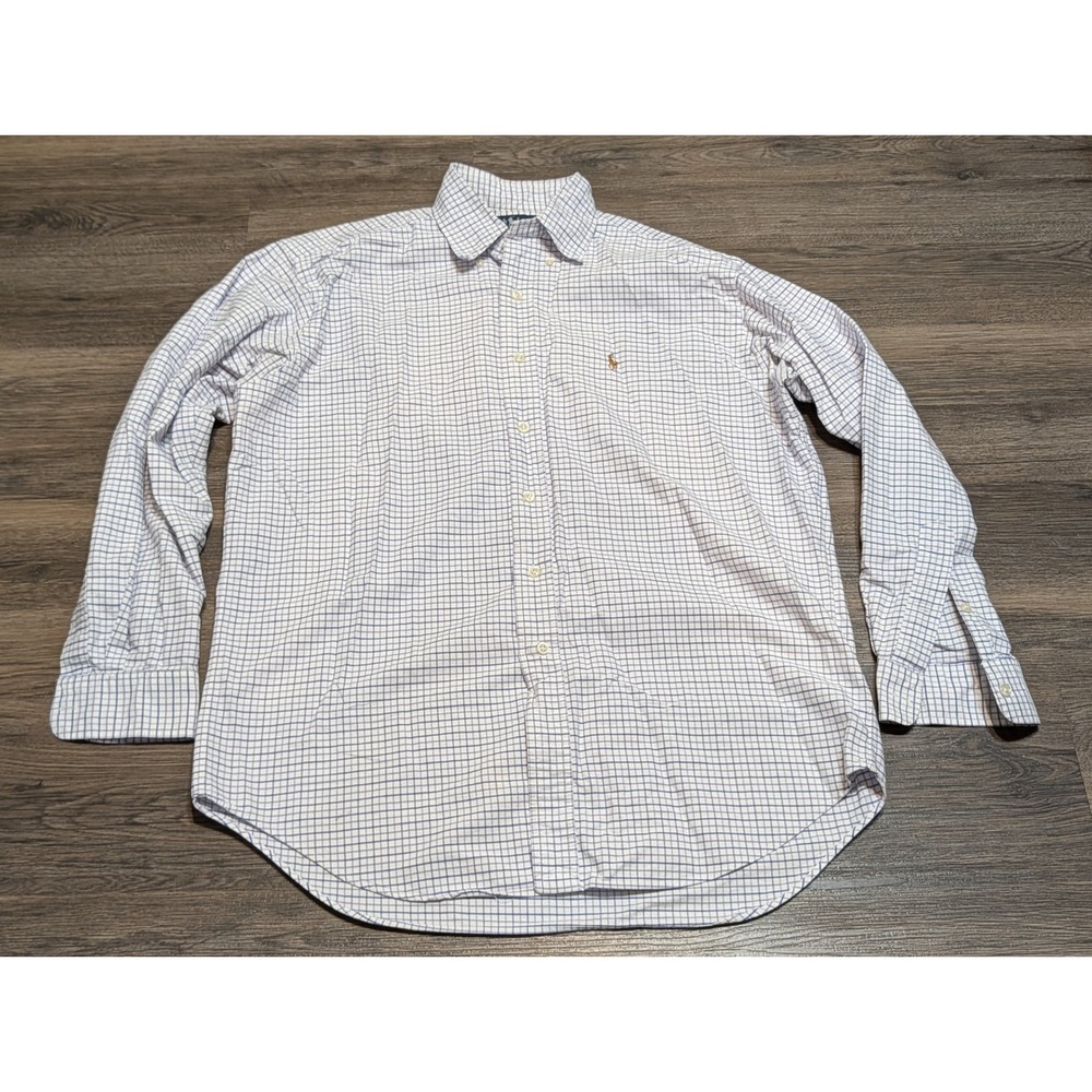 Ralph Lauren Blake Mens M Long Sleeve Button Down Shirt Blue Purple Check Cotton